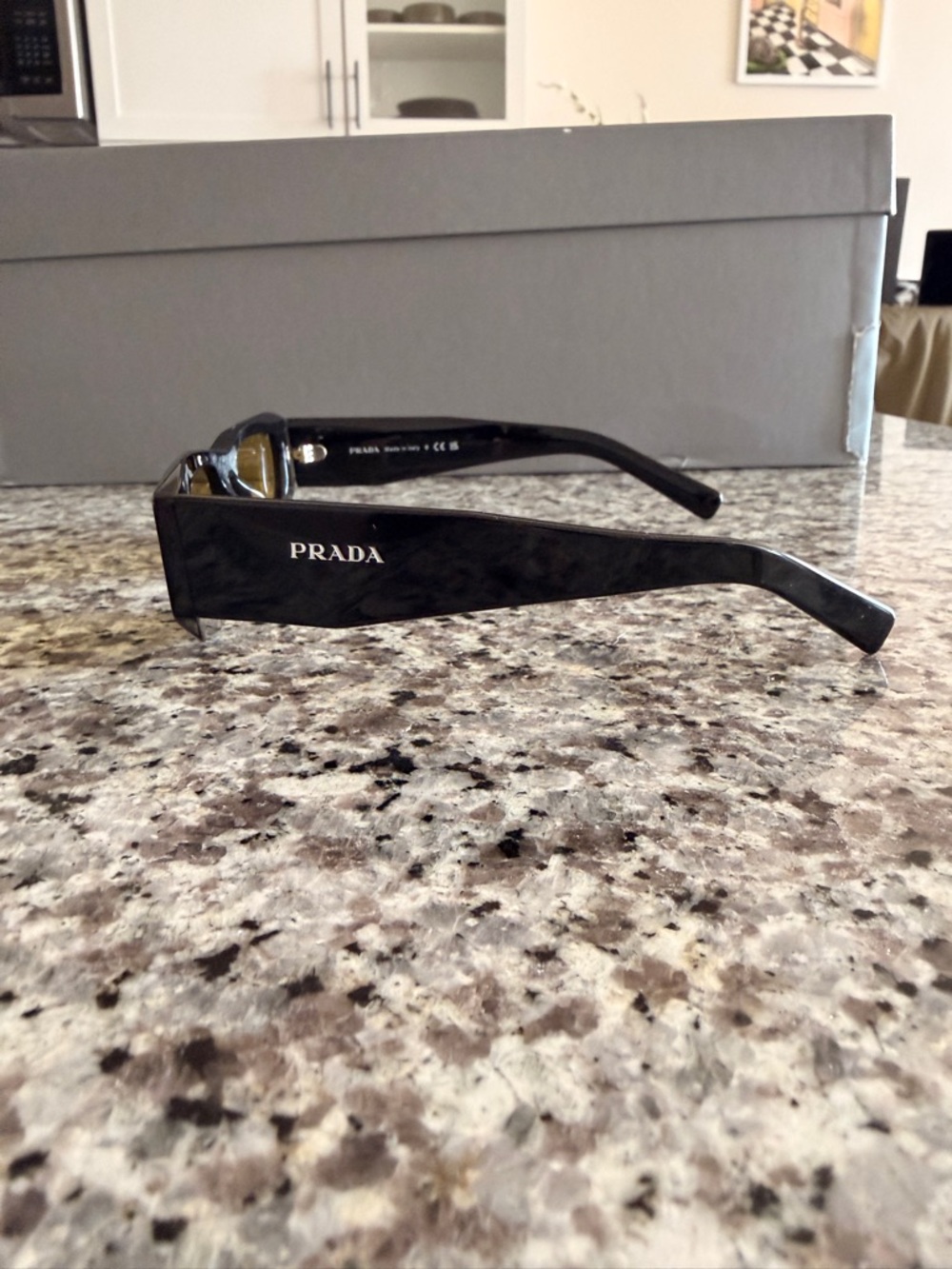 Prada Sunglasses Black Frame Yellow Lens - Picture 3 of 9